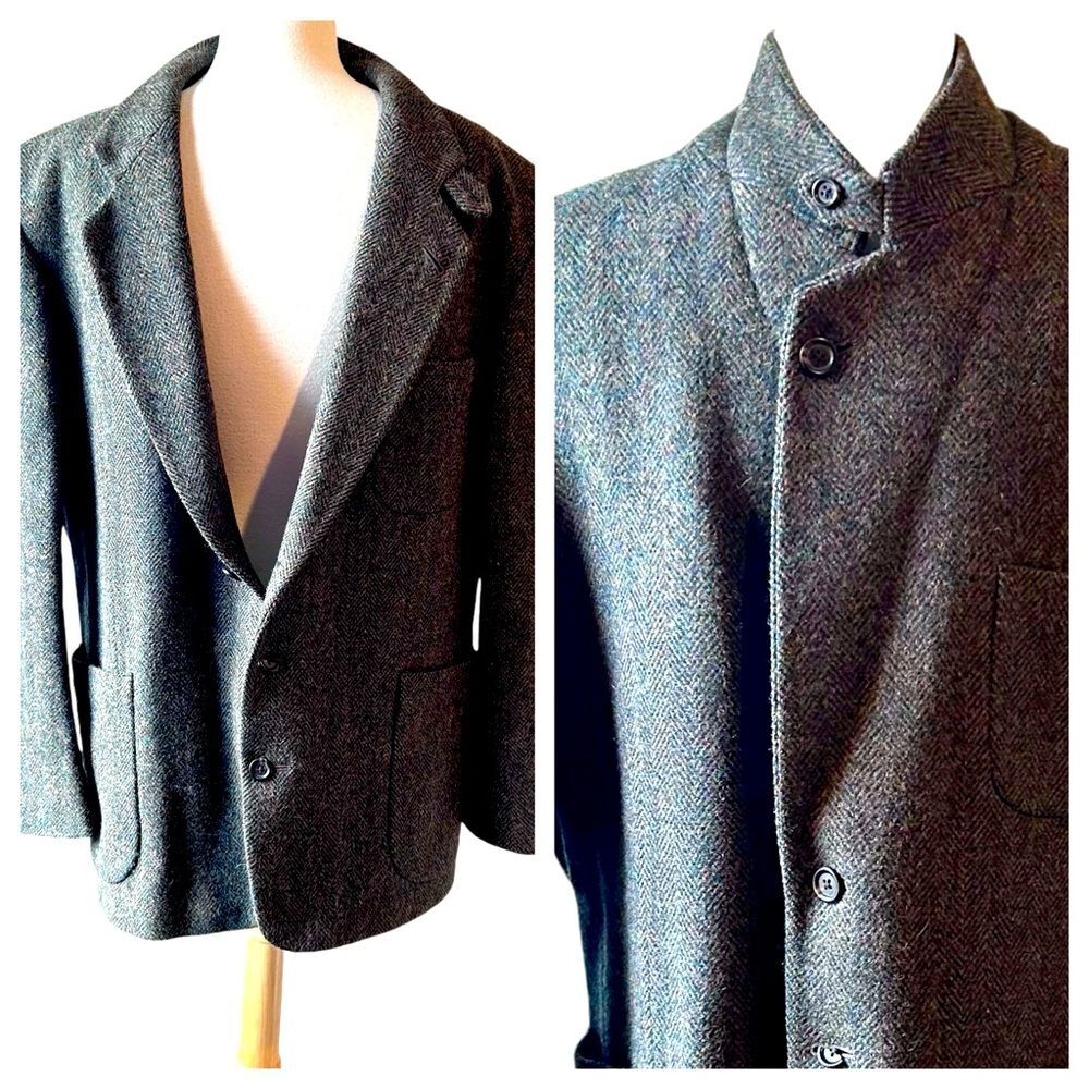 L.L. Bean Wool Thinsulate Herringbone Green Brown 3 Button Blazer - Large